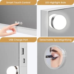 Vanity Mirror with Lights 15 Led Bulbs Lighted Dimmable 3 Color Modes Touch Control Makeup Mirror 3X Magnification for Bedroom