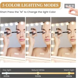 Vanity Mirror with Lights 15 Led Bulbs Lighted Dimmable 3 Color Modes Touch Control Makeup Mirror 3X Magnification for Bedroom