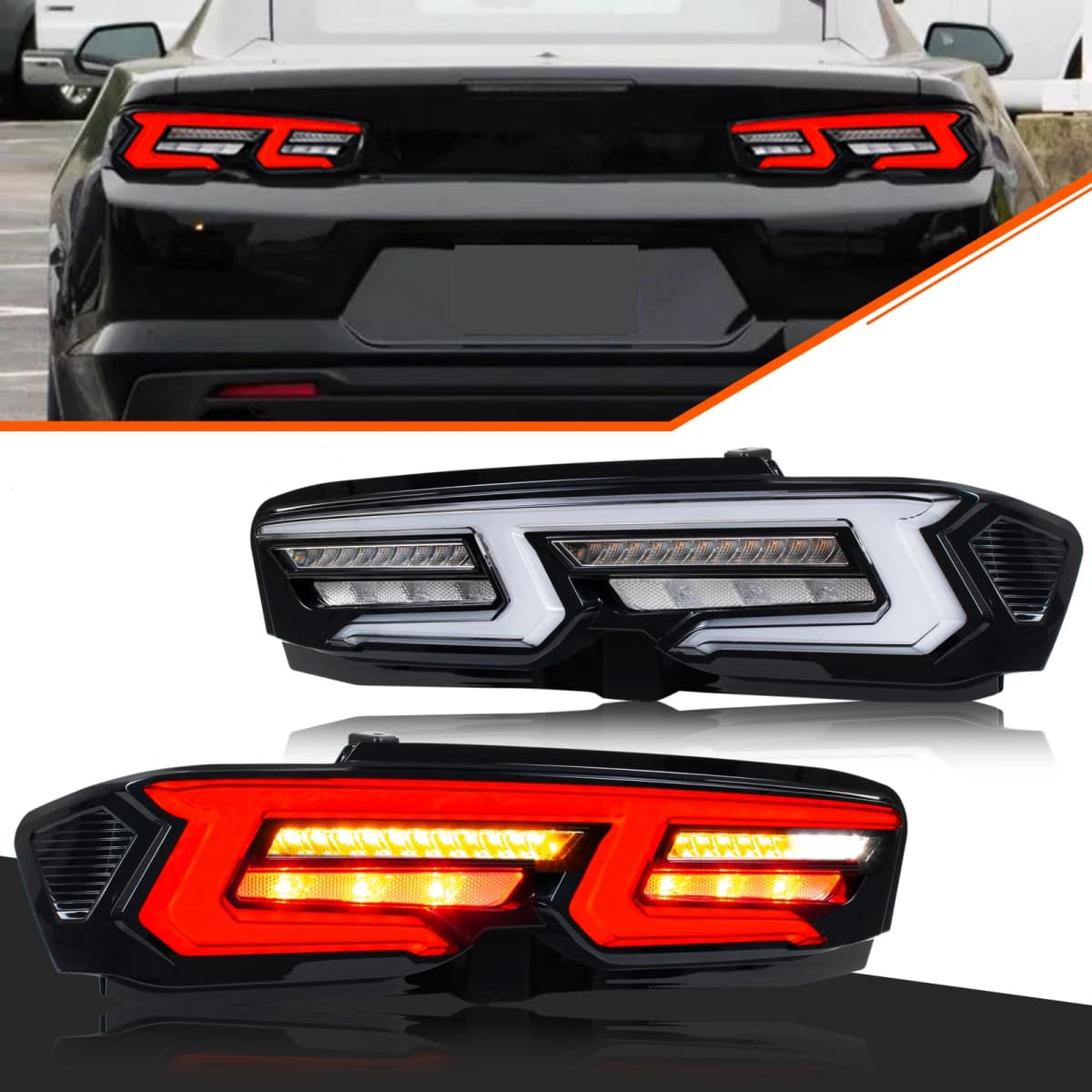 LED Tail Lights for Chevrolet Chevy Camaro 2019-2026 SS ZL1 Sequential Turn Signal Clear Rear Lamps Assembly