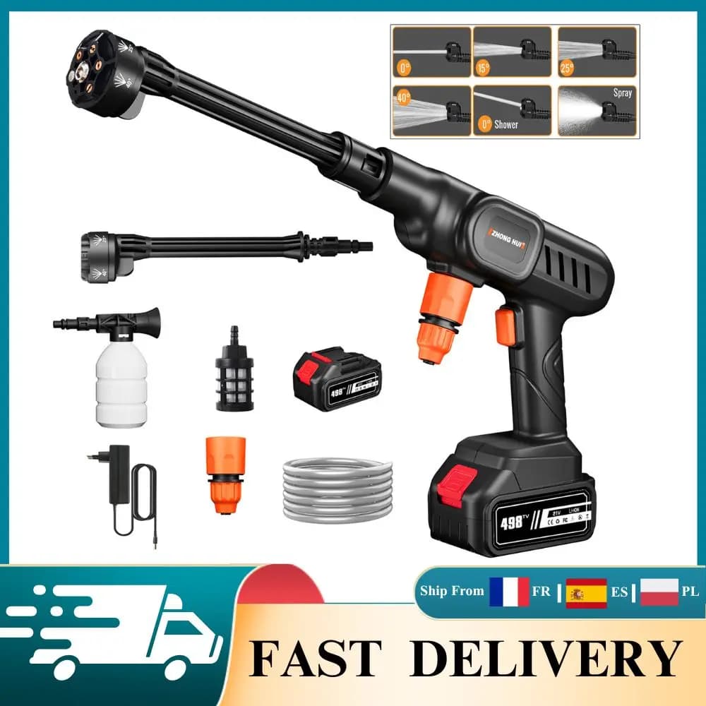 6 in 1 Nozzle High Pressure Washer Car Water Gun 12000mAh Home Yard Garden Cleaning Washing Machine Gun for Makita 21V Battery