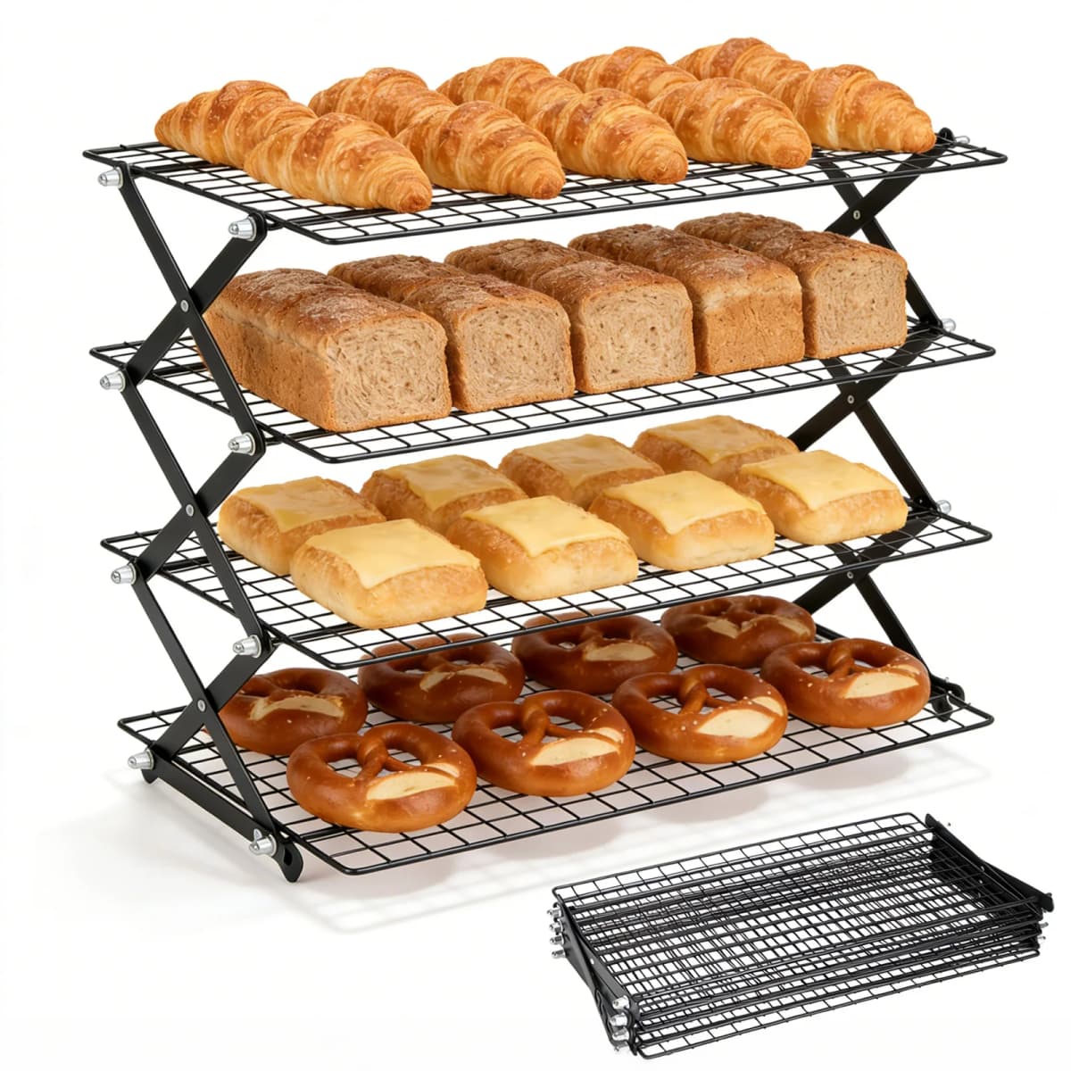 4-Tier BBQ Bread Cake Cooling Rack Folding Dessert Display Storage Rack Kitchen Baking Tool Home Baking Storage Shelves