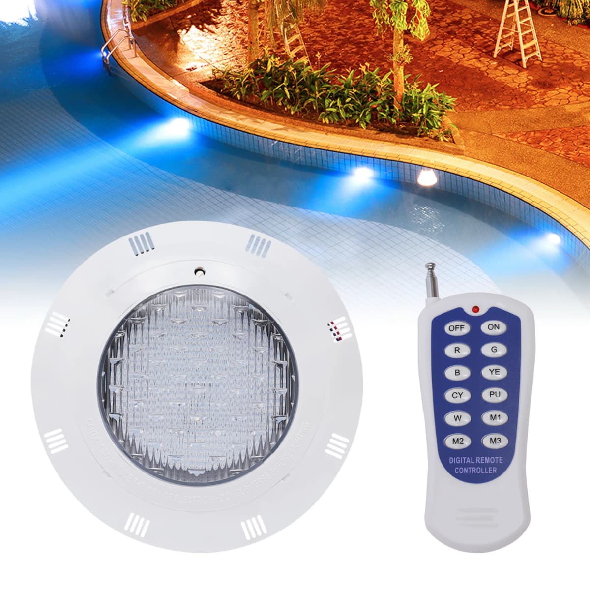 45W RGB LED Pool Light IP68 Waterproof Underwater Light with Remote Control for Swimming Pool Fountain Pond
