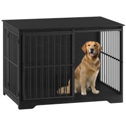 Dog Cage Furniture, 110 cm Dog Crate, 2 Doors, Modern Indoor Dog Cage for Dogs, Side Table, Reinforced Sliding Door,Black