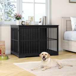 Dog Cage Furniture, 110 cm Dog Crate, 2 Doors, Modern Indoor Dog Cage for Dogs, Side Table, Reinforced Sliding Door,Black