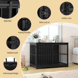 Dog Cage Furniture, 110 cm Dog Crate, 2 Doors, Modern Indoor Dog Cage for Dogs, Side Table, Reinforced Sliding Door,Black