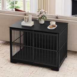 Dog Cage Furniture, 110 cm Dog Crate, 2 Doors, Modern Indoor Dog Cage for Dogs, Side Table, Reinforced Sliding Door,Black