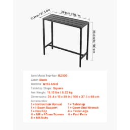 SucceBuy Outdoor Bar Table 39.4/47.2/55/63 x 15 in Waterproof Top & Sturdy Metal Frame Rectangle Tables Outdoor/Indoor Furniture