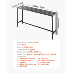 SucceBuy Outdoor Bar Table 39.4/47.2/55/63 x 15 in Waterproof Top & Sturdy Metal Frame Rectangle Tables Outdoor/Indoor Furniture