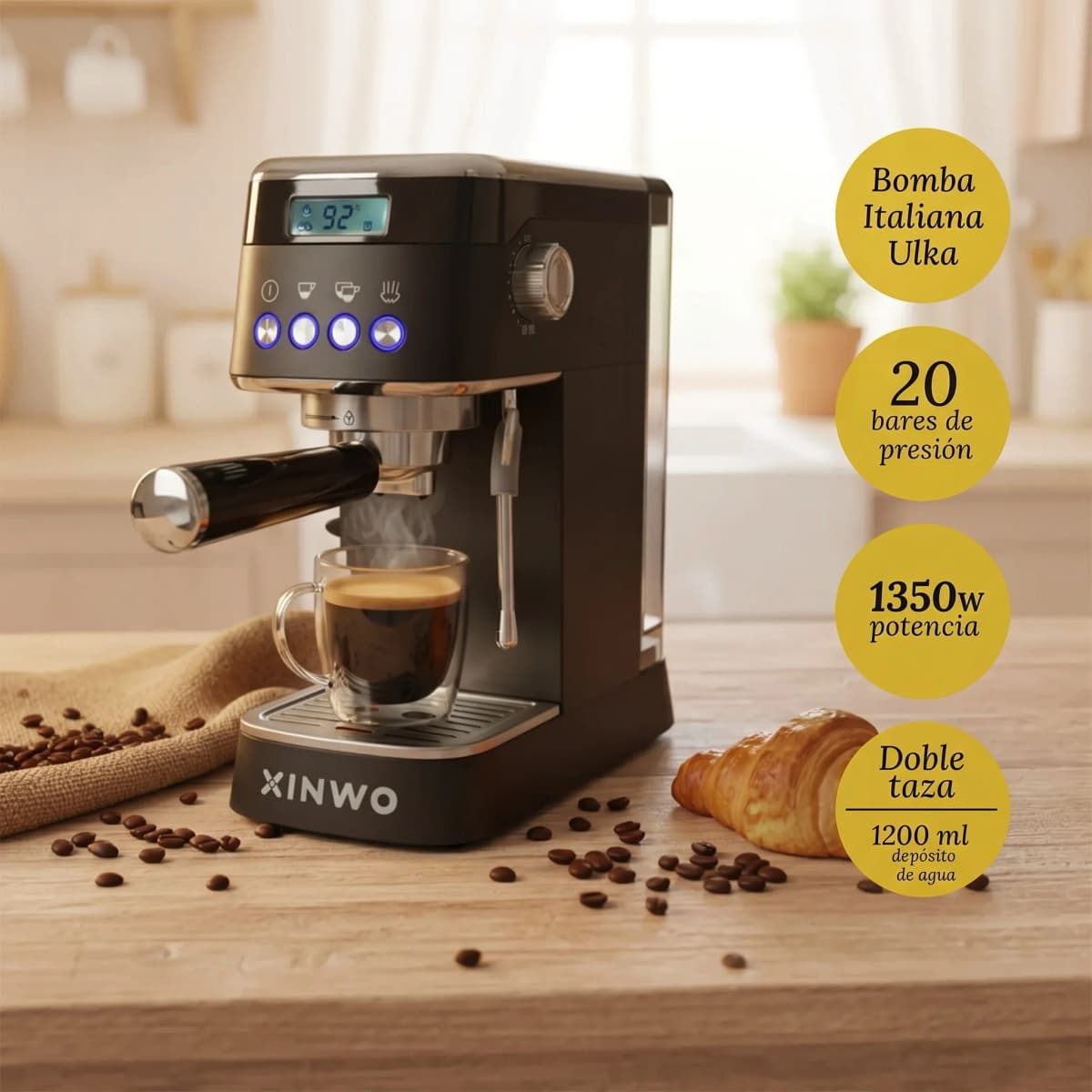 Retro Stainless Steel Fully Automatic Coffee Maker 1.2L 20 Bar Double Portafilter Automatic Coffee Maker with Accessories
