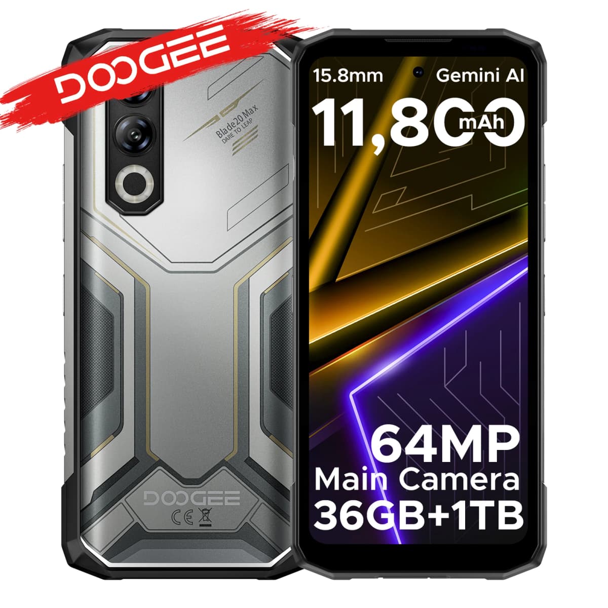 Phone robust DOOGEE Blade20 Max "120Hz 36 Go RAM (12 24) 1 To ROM Gemini AI battery 11800 mAh Smartphones Android 15