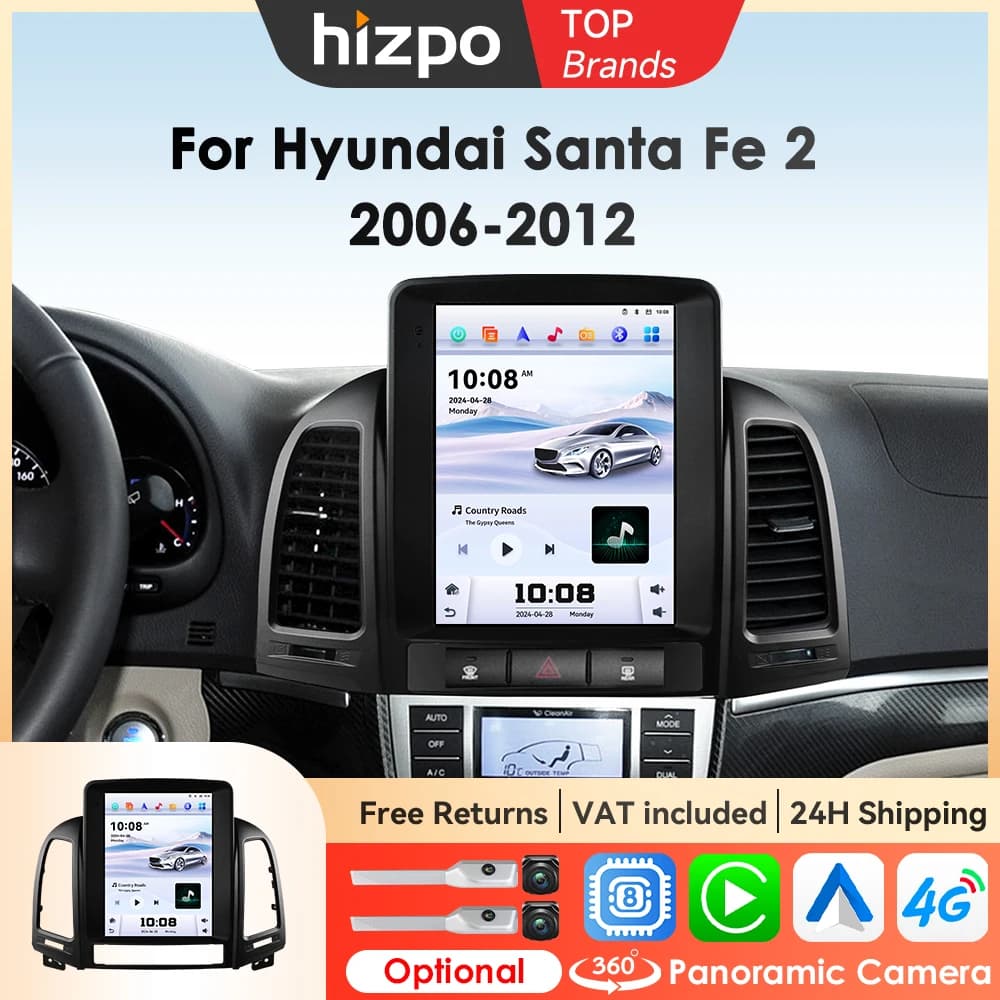 Hizpo 8Core 9.7 Inch Car Electronic Devices For Hyundai Santa Fe 2 2006 - 2012 2din Head Unit Carplay Radio Multimedia GPS WIFI