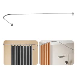 L Shaped Corner Shower Curtain Rod Wall Mounted Adjustable 27.5-37.4 Inch Silver Bathroom Telescopic Pole