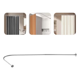 L Shaped Corner Shower Curtain Rod Wall Mounted Adjustable 27.5-37.4 Inch Silver Bathroom Telescopic Pole
