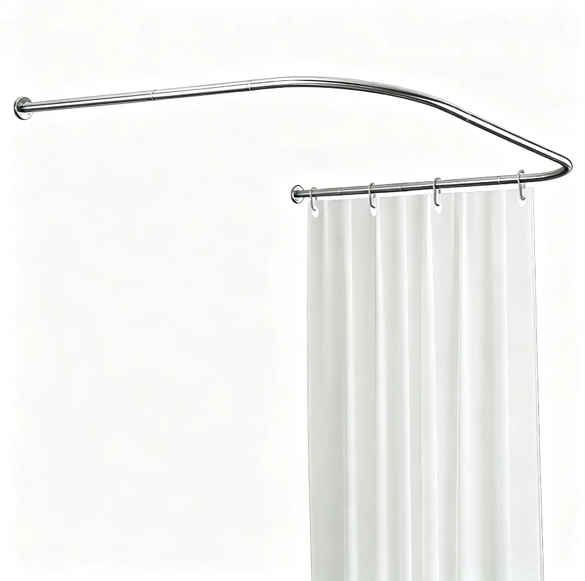 L Shaped Corner Shower Curtain Rod Wall Mounted Adjustable 27.5-37.4 Inch Silver Bathroom Telescopic Pole