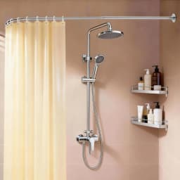 L Shaped Corner Shower Curtain Rod Wall Mounted Adjustable 27.5-37.4 Inch Silver Bathroom Telescopic Pole