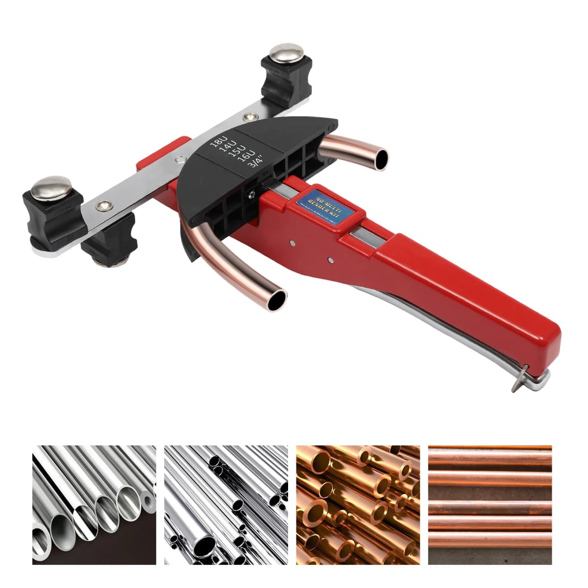 90° Manual Tube Bender 6-22 mm Copper Tube Bending Tool Set W/7Bending Heads for Brass, Aluminum, Pressure Fitting System Pipes