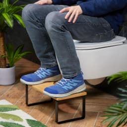 Bathroom Stool, Metal and Wood, Optimal Defecation, H X L X D: 18 X 38.5 X 21 Cm, Nature