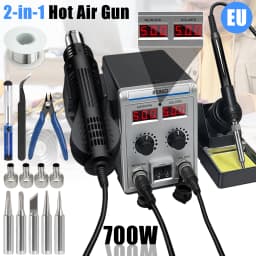 8586D 2-IN-1 Soldering Station 700W Hot Air Gun LCD Digital Display Soldering Iron Rework Station Independent Switches EU Plug