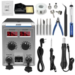 8586D 2-IN-1 Soldering Station 700W Hot Air Gun LCD Digital Display Soldering Iron Rework Station Independent Switches EU Plug