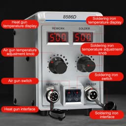 8586D 2-IN-1 Soldering Station 700W Hot Air Gun LCD Digital Display Soldering Iron Rework Station Independent Switches EU Plug