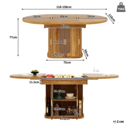 Modern Extendable Round To Oval Dining Table Wood 118-158cm 6 Seater Kitchen Dining Table with Glass Door Storage Home Furniture