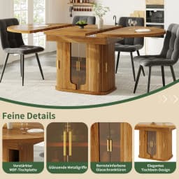 Modern Extendable Round To Oval Dining Table Wood 118-158cm 6 Seater Kitchen Dining Table with Glass Door Storage Home Furniture