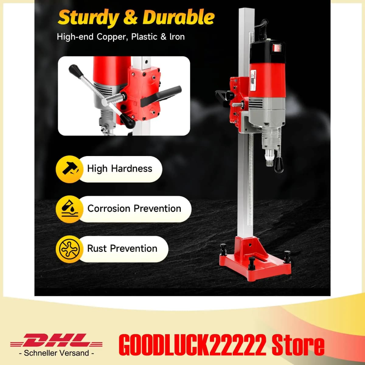 2.3KW Core Drill, Mag Drill Concrete Core Machine 2300W, M22 Spindle Wet Drilling for Concrete, 0-6.5 Inch Hole 31.5 Inch Max