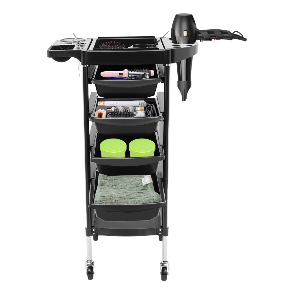 Salon Trolley Cart with 4 Drawers Foldable Top Mobile Wheels for Barber Shop Hair Salon Beauty Salon Spa Stylist Utility Cart