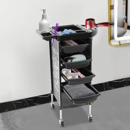 Salon Trolley Cart with 4 Drawers Foldable Top Mobile Wheels for Barber Shop Hair Salon Beauty Salon Spa Stylist Utility Cart