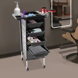Salon Trolley Cart with 4 Drawers Foldable Top Mobile Wheels for Barber Shop Hair Salon Beauty Salon Spa Stylist Utility Cart