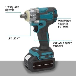 1200N.m 6700 rpm Brushless Electric Wrench 1/2 Inch Impact Wrench Electirc Screwdriver Drill Compatible with Makita Battery Pin