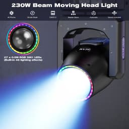 Yiflamefly Mini 230W Beam Moving Head Lights With Ring RGBW 14Gobos 13Colors 18CH Rainbow Effect DMX Stage Lights For Party KTV