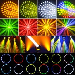 Yiflamefly Mini 230W Beam Moving Head Lights With Ring RGBW 14Gobos 13Colors 18CH Rainbow Effect DMX Stage Lights For Party KTV