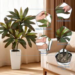 Artificial Dracaena Tree with White Tall Planter, Tall Artificial Plants with Real Touch Leaves and Multi Tonal Trunks