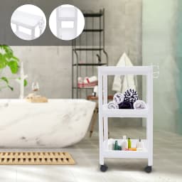 3-Tiers Kitchen Trolley, Serving Trolley, Multi-Purpose Trolley W|4Universal Wheels, Recess Shelf on Wheels for Kitchen, Living