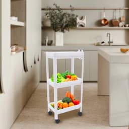3-Tiers Kitchen Trolley, Serving Trolley, Multi-Purpose Trolley W|4Universal Wheels, Recess Shelf on Wheels for Kitchen, Living