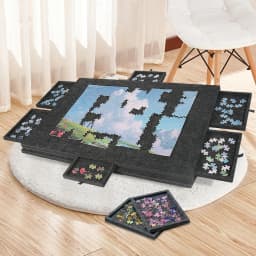Tiltable Puzzle Board for 1000 Pieces Felt Jigsaw Puzzle Mat with 6 Drawers & Stand Cover Portable Puzzle/Craft Supply Organizer