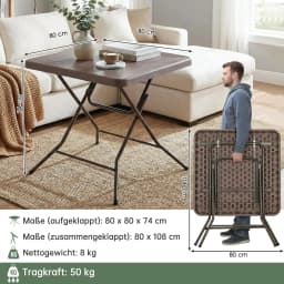 Folding Table 80cm for Indoor Outdoor, Portable Heavy Duty Fold-in-Half Utility Small HDPE Plastic Adjustable Height Folding
