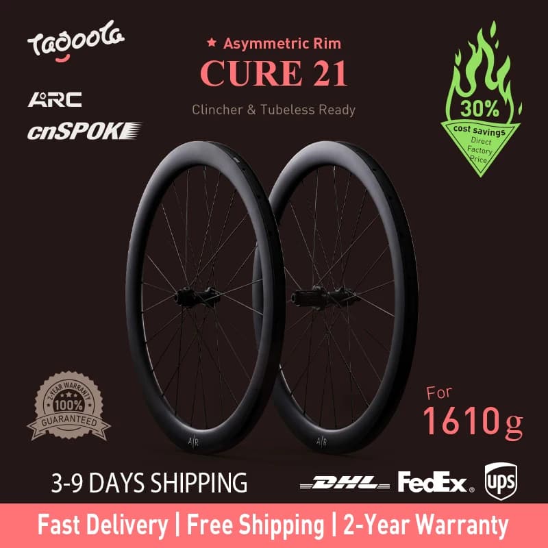 Tagoola CURE 21 50mm Deep Carbon Wheelset 700C Center Lock Disc Brake Road Racing Wheel Lightweight Carbon Fiber Rims with ARC 36T Ratchet S&S Bearing Hub, High-Performance Aero Design for Road, Gravel & Racing Bikes Premium Quality, Smooth Ride