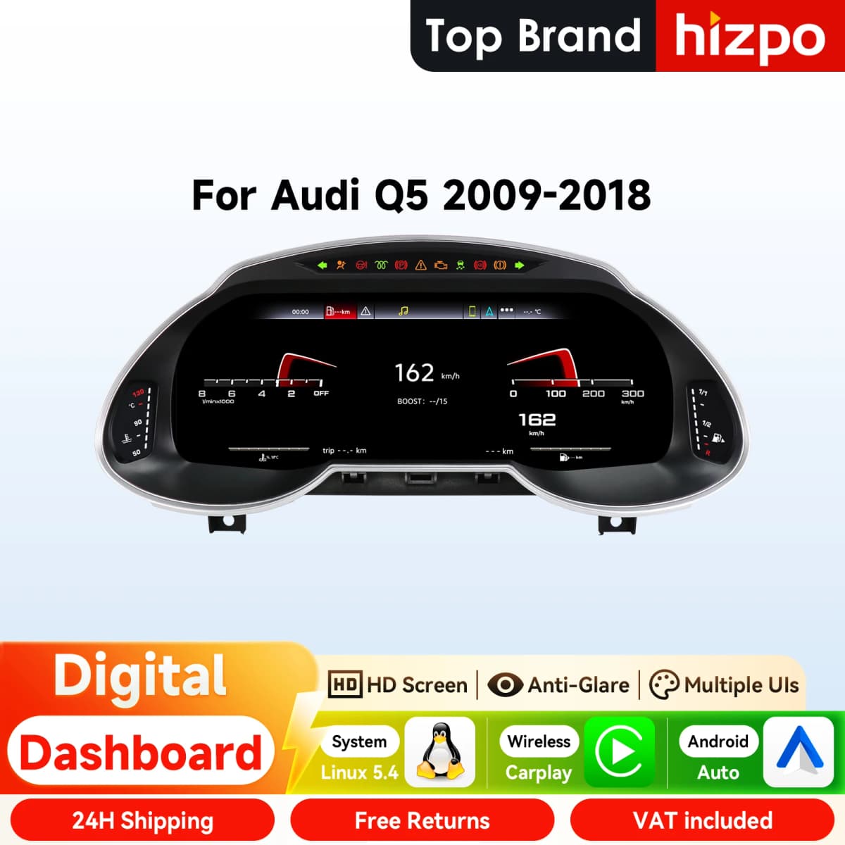 12.3" Hizpo Digital Instrument Cluster for Audi Q5 2009 - 2018 LCD Dashboard Speedometer Virtual Cockpit CarPlay Android Auto