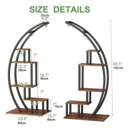 5 Tier Metal Plant Stand Creative Half Moon Shape Ladder Flower Pot Stand Rack for Home Patio Lawn Garden Balcony Holder