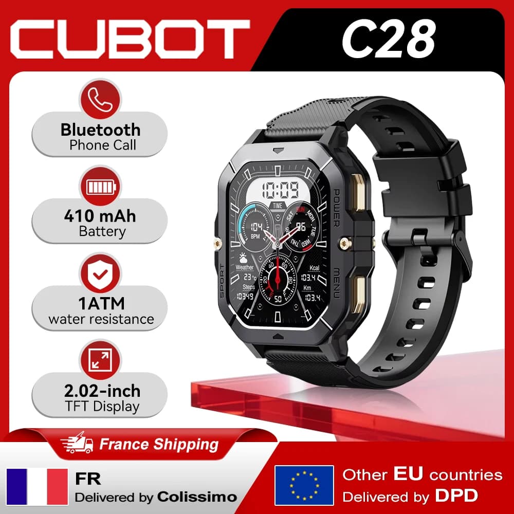 [Shipping From France]CUBOT C28 Waterproof Smart Watch 2.02-inch HD Screen Fitness Tracker Sport Wrist Smartwatch Bluetooth Call