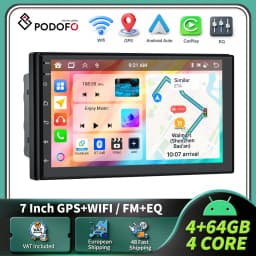 Podofo 2DIN Wireless Carplay Androidauto Android 4+64G 7/9/10'' Car Stereo Radio IPS Screen Bluetooth WIFI GPS Multimedia Player