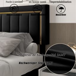 Anajqaqia Double Bed Frame, Black Striped Velvet Fabric, Gold Trim, Light Luxury Style, 140x200/160x200