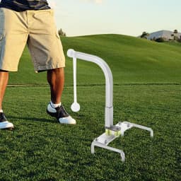 Golf Swing Trainer Golf Swing Hitting Practice Aid Stainless Steel Iron TPU 5 Adjustable Heights 44-49cm for Indoor Outdoor Home