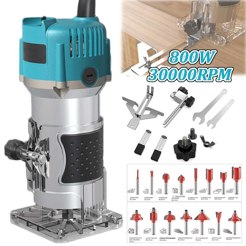 800W Electric Trimming Machine 30000RPM Woodworking Milling Engraving Hand Wood Edge Router Trimmer Home DIY Power Tools