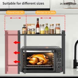 Microwave Oven Rack Oven Storage Rack with 6 Removable Hooks & Adjustment High 38–64 cm Household Kitchen Tableware Storage