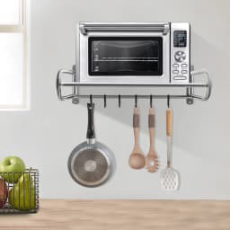 Metal Wall Microwave Holder Shelf, Stainless Steel, Wall Holder Shelf for up to 20 kg, with Hooks, for Items in Kitchen, Bedroom