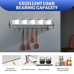 Metal Wall Microwave Holder Shelf, Stainless Steel, Wall Holder Shelf for up to 20 kg, with Hooks, for Items in Kitchen, Bedroom