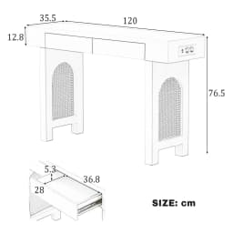 Narrow Entryway Console Table with Storage Drawers & Power Socket Bars, Grid Design Sideboard with Adjustable Foot Pads
